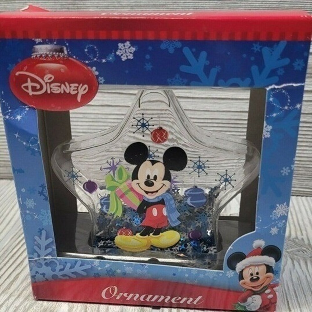 Disney‎ Mickey Mouse Christmas Ornament Clear Star Confetti Filled Holiday